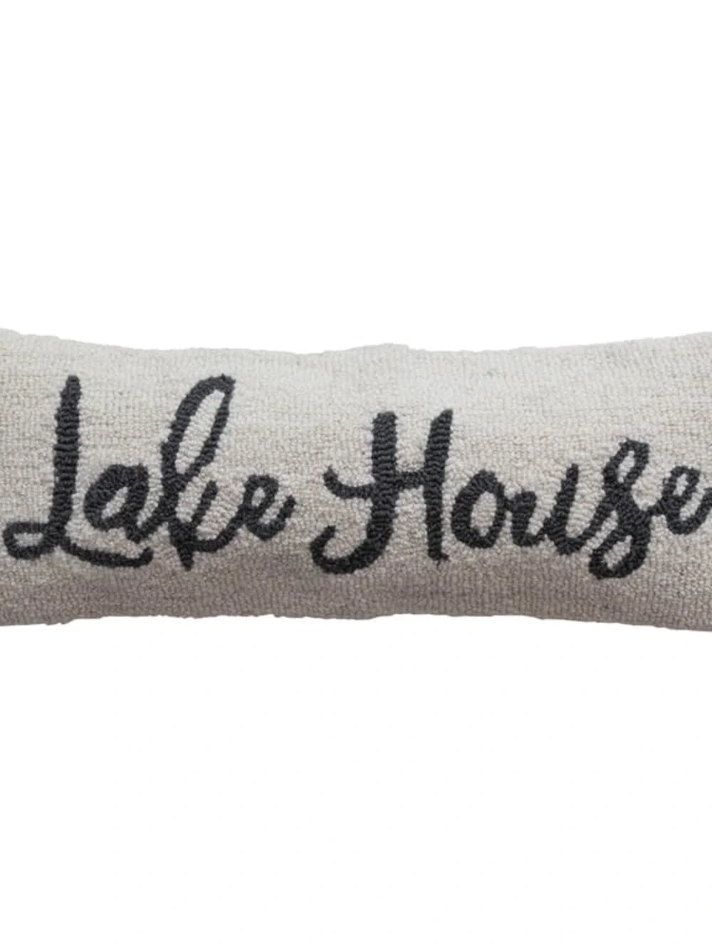 Creative Co-Op Lake House Lumbar PillowWool Cotton Embroidered Cream Blk Rustic